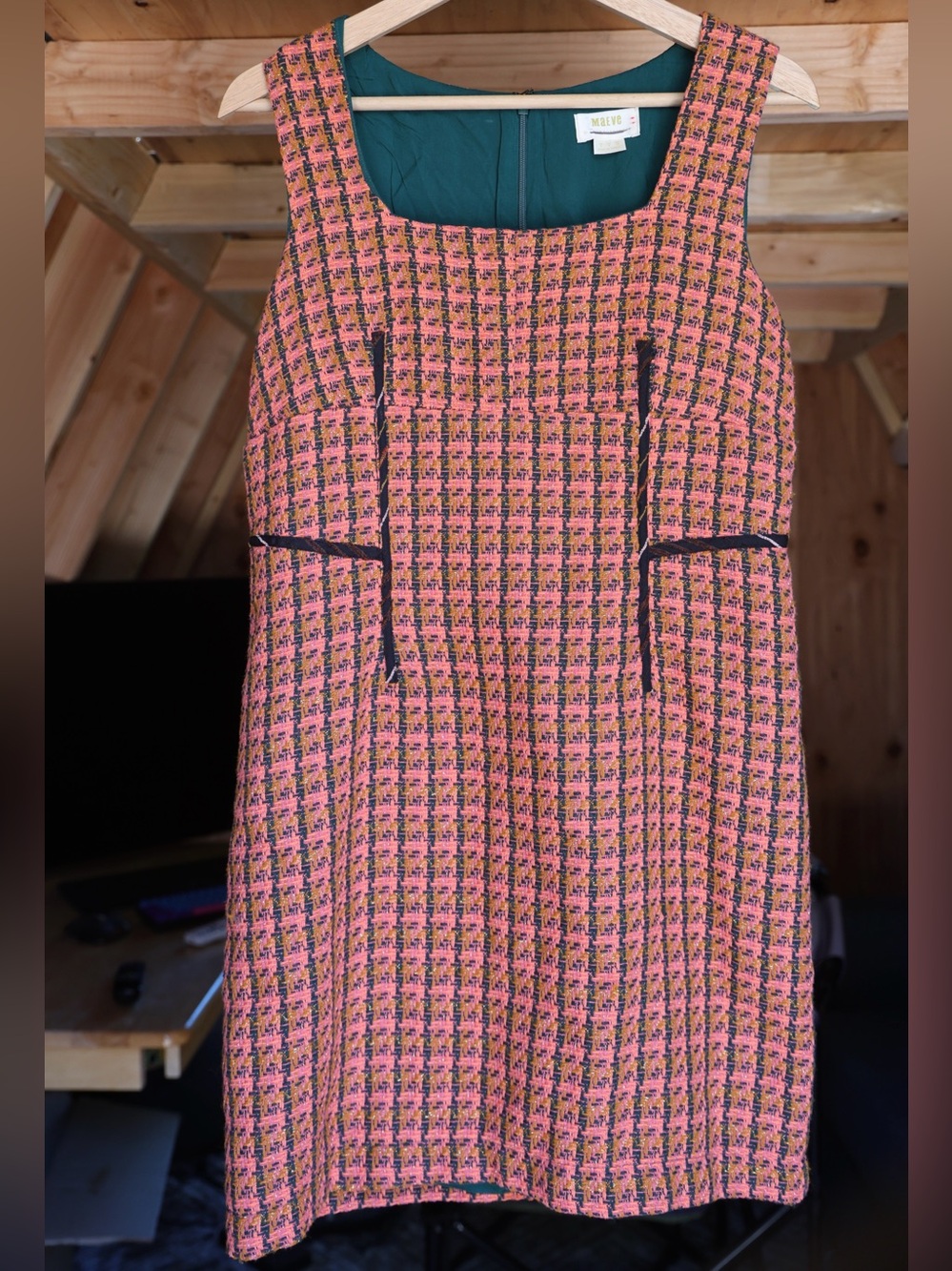 Maeve Anthropologie Tweed Sheath Dress Pink Black Gold Size 4 Chic Old Money